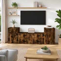 3 Piece Wall Mounted TV Cabinet Storage Unit in Brown