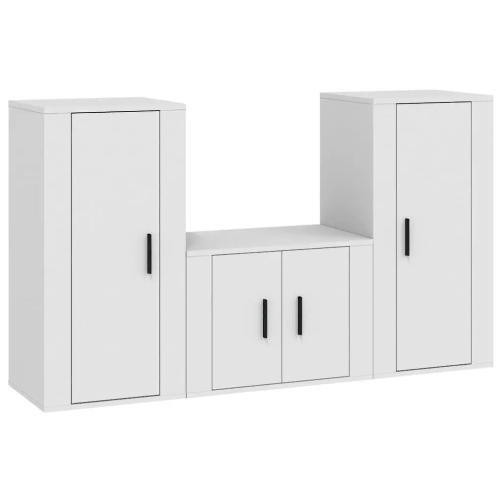White Wall-Mounted 3 Piece TV Cabinet Set