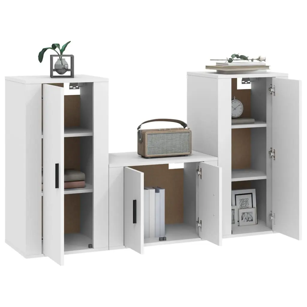 White Wall-Mounted 3 Piece TV Cabinet Set