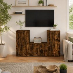 Brown 3 Piece TV Cabinet Set for Wall Mounting