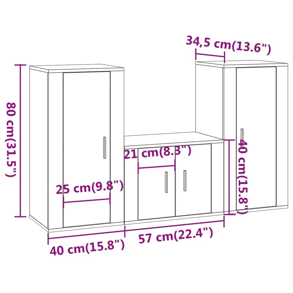 3 Piece TV Cabinet Set for Wall Mounting
