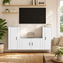 3 Piece Wall-Mounted TV Cabinet Set in White