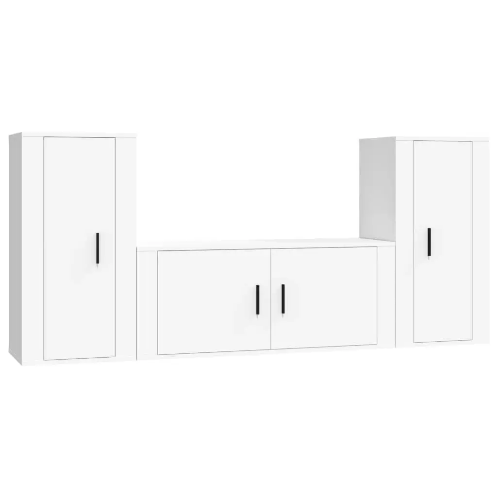 3-Piece Wall-Mounted White TV Cabinet Set