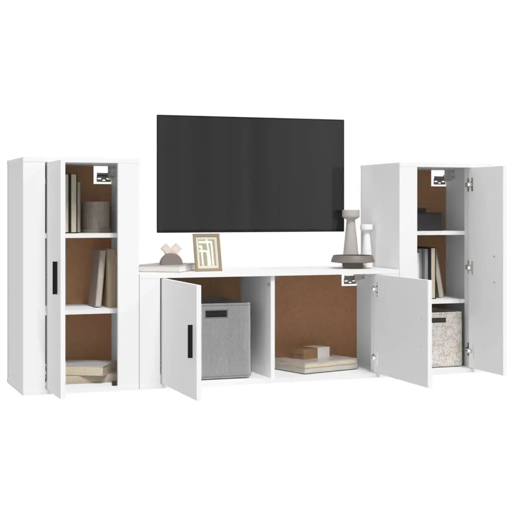 3-Piece Wall-Mounted White TV Cabinet Set
