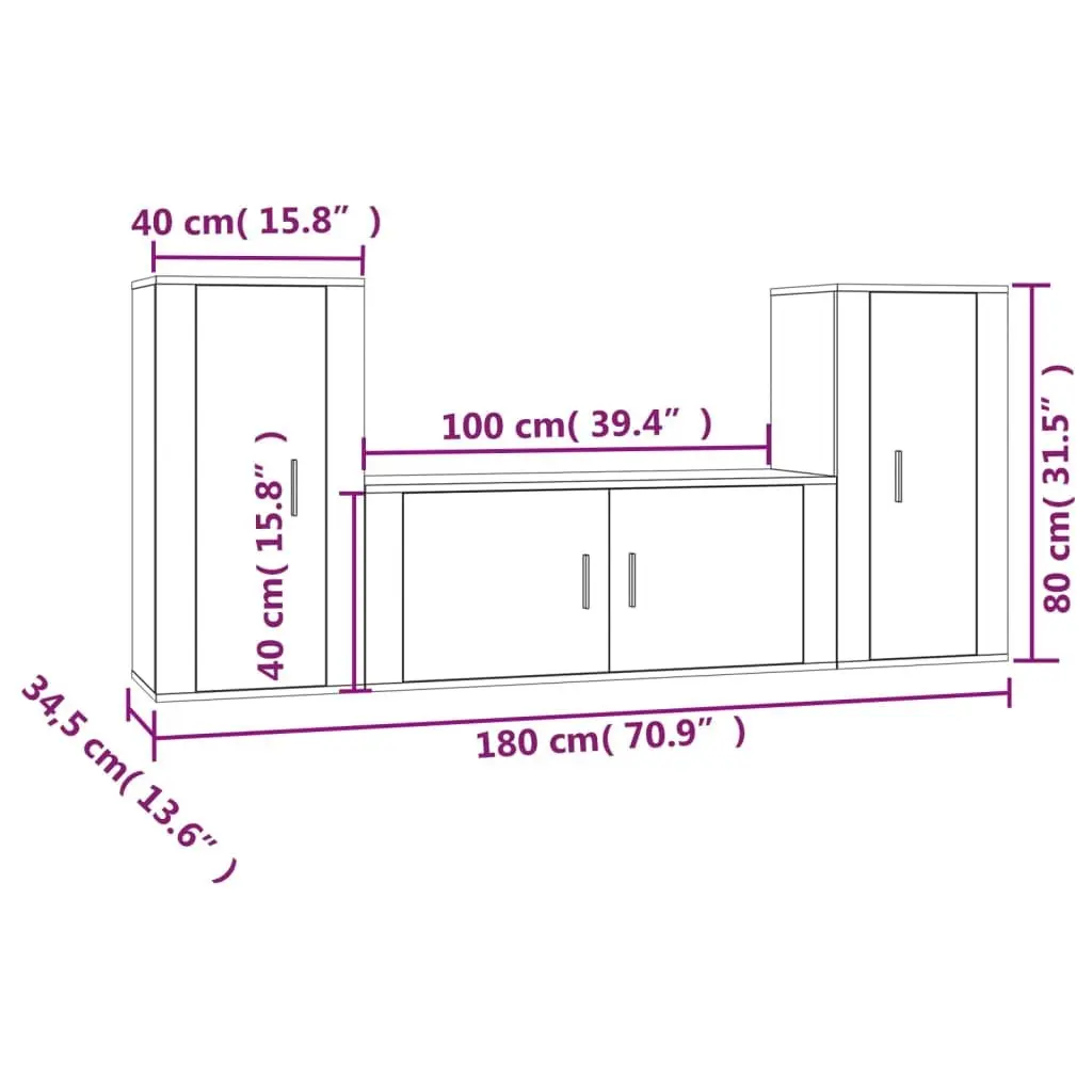 3-Piece Wall-Mounted White TV Cabinet Set