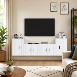 4-Piece White Wall-Mounted TV Cabinet Set