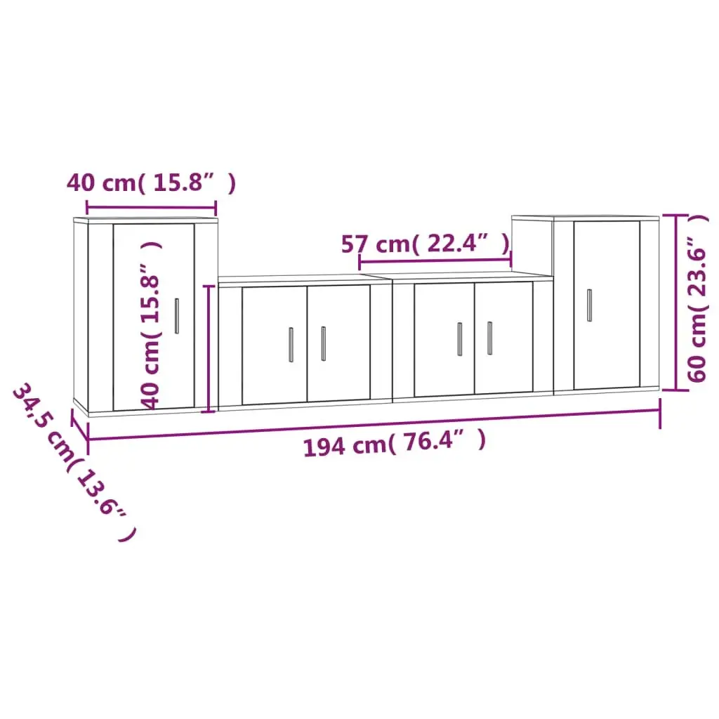 TV Cabinet Set 4 Piece White Wall-Mounted Storage Unit Organiser