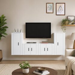 4-Piece White Wall-Mounted TV Cabinet Set