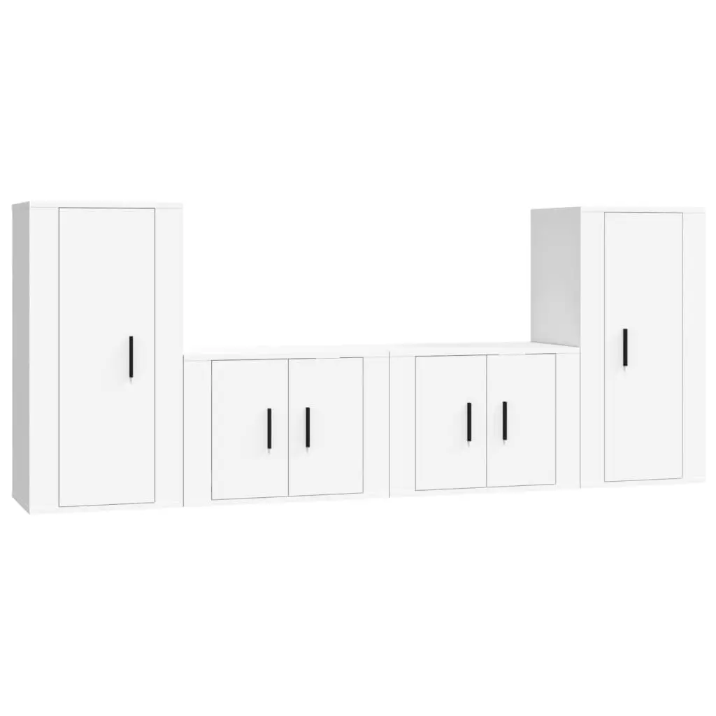 4-Piece White Wall-Mounted TV Cabinet Set