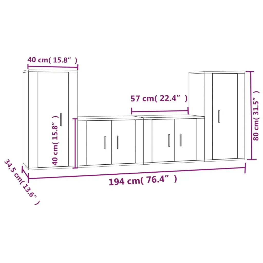 4-Piece White Wall-Mounted TV Cabinet Set