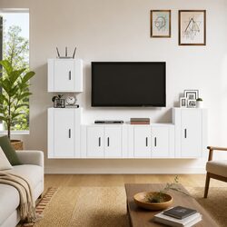 White Wall-Mounted TV Cabinet Set for Organized Living