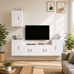 5-Piece Wall-Mounted White TV Cabinet Set