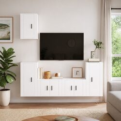 5 Piece Wall-Mounted TV Cabinet Set in White