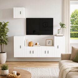 White Wall-Mounted 5-Piece TV Cabinet Set