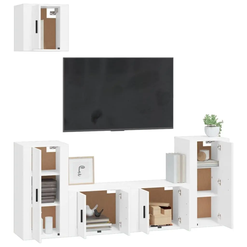 White Wall-Mounted 5-Piece TV Cabinet Set