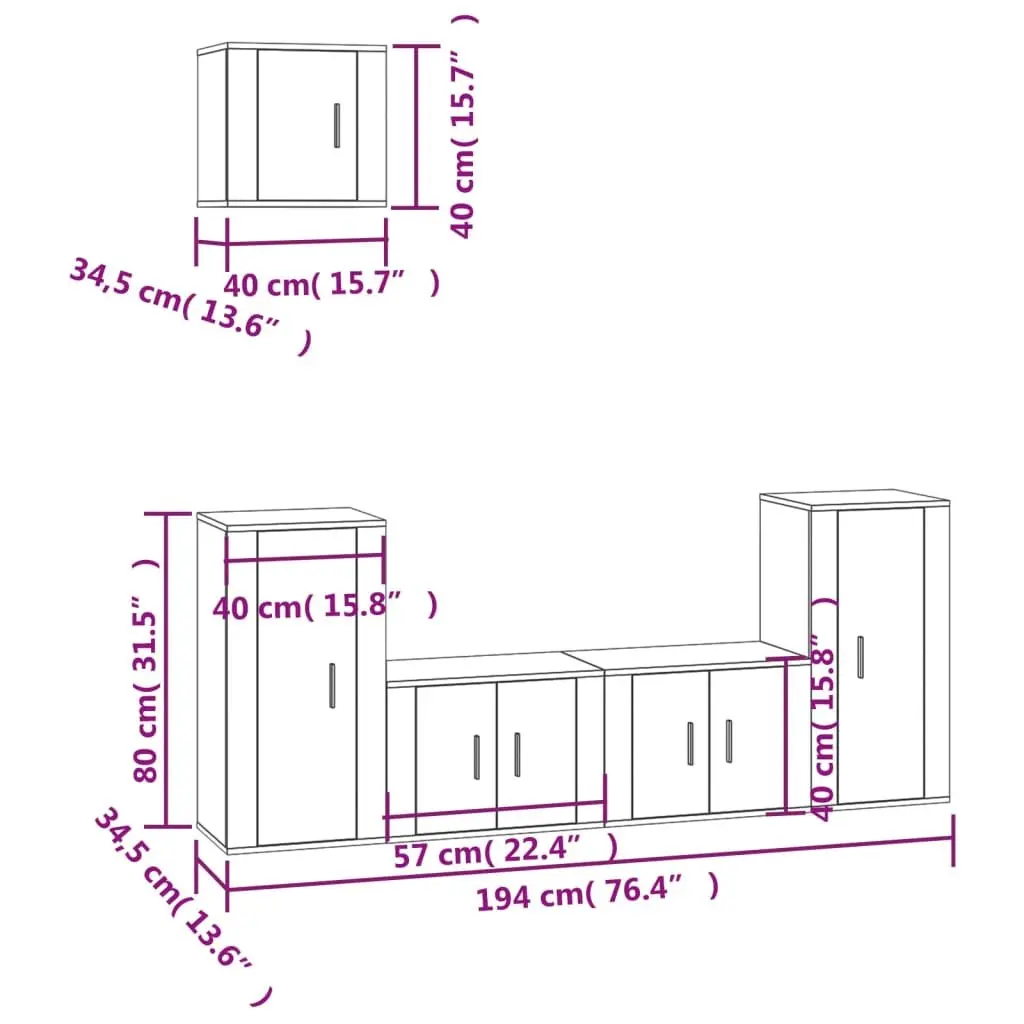 White Wall-Mounted 5-Piece TV Cabinet Set