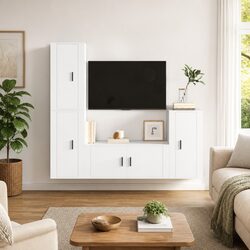 4-Piece White Wall-Mounted TV Cabinet Set