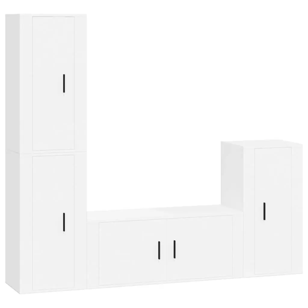 TV Cabinet Set 4 Piece White Wall-Mounted Storage Organiser Engineered Wood