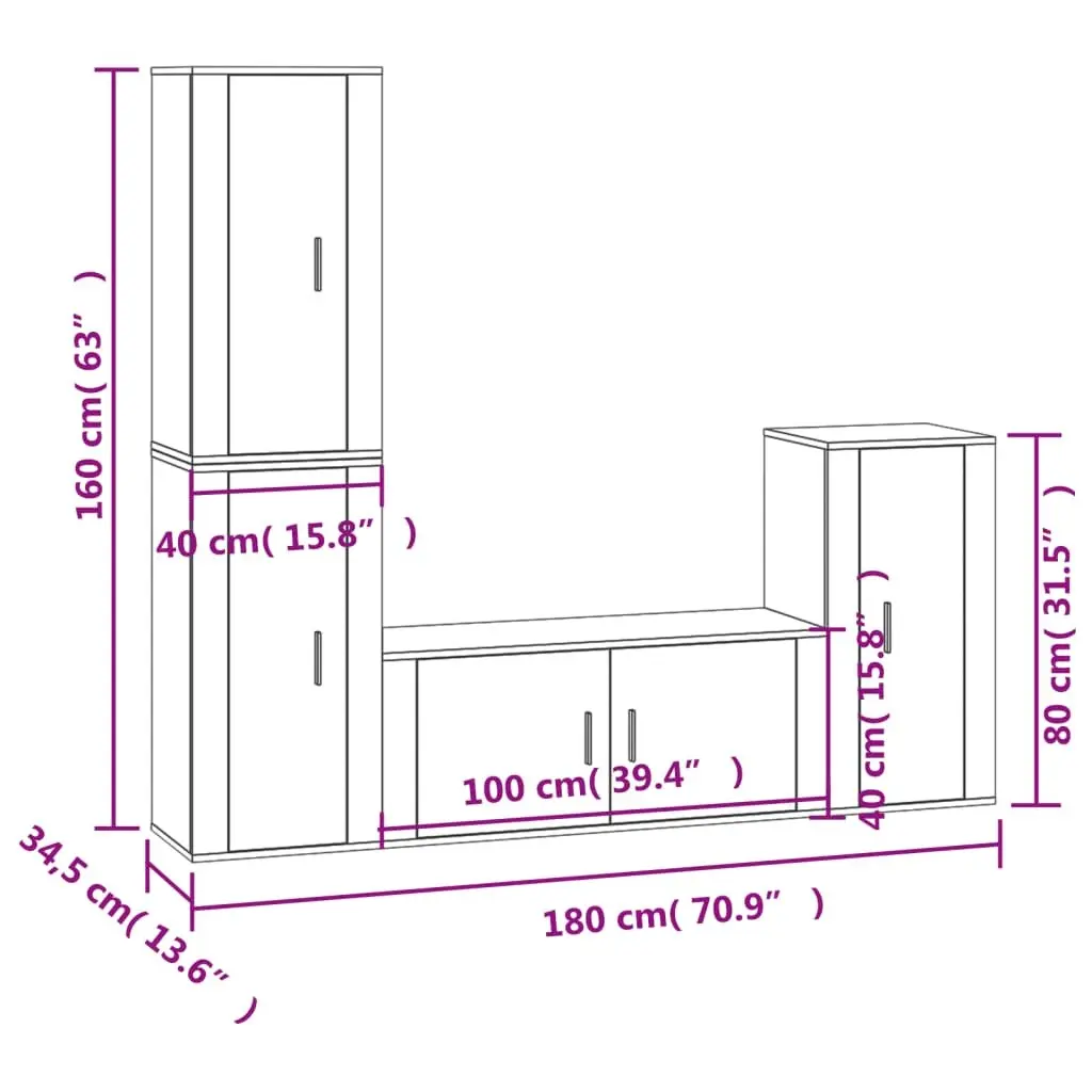 TV Cabinet Set 4 Piece White Wall-Mounted Storage Organiser Engineered Wood