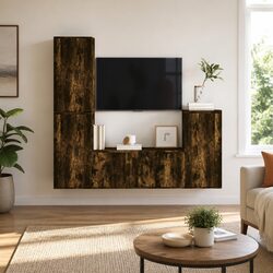 4 Piece Wall-Mounted TV Cabinet Set in Brown