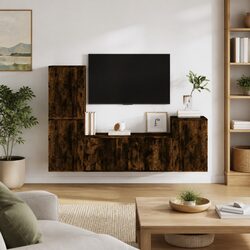 4-Piece Wall-Mounted TV Cabinet Set in Smoked Oak