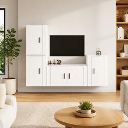 4 Piece High Gloss White Wall-Mounted TV Cabinet Set