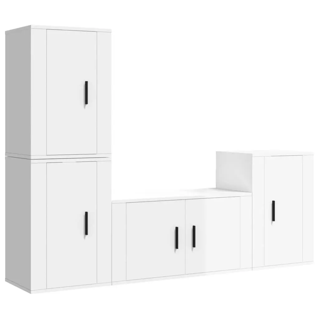 4 Piece Wall Mounted TV Cabinet Set High Gloss White Engineered Wood Storage Unit