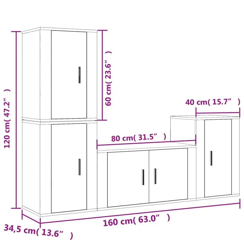 4 Piece Wall Mounted TV Cabinet Set High Gloss White Engineered Wood Storage Unit