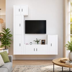 Elegant 5-Piece White Wall-Mounted TV Cabinet Set