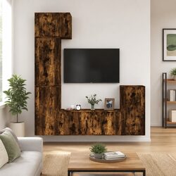 5 Piece Wall-Mounted TV Cabinet Set in Brown