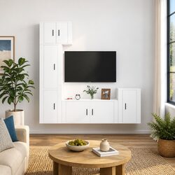 Elegant White 5 Piece Wall-Mounted TV Cabinet Set
