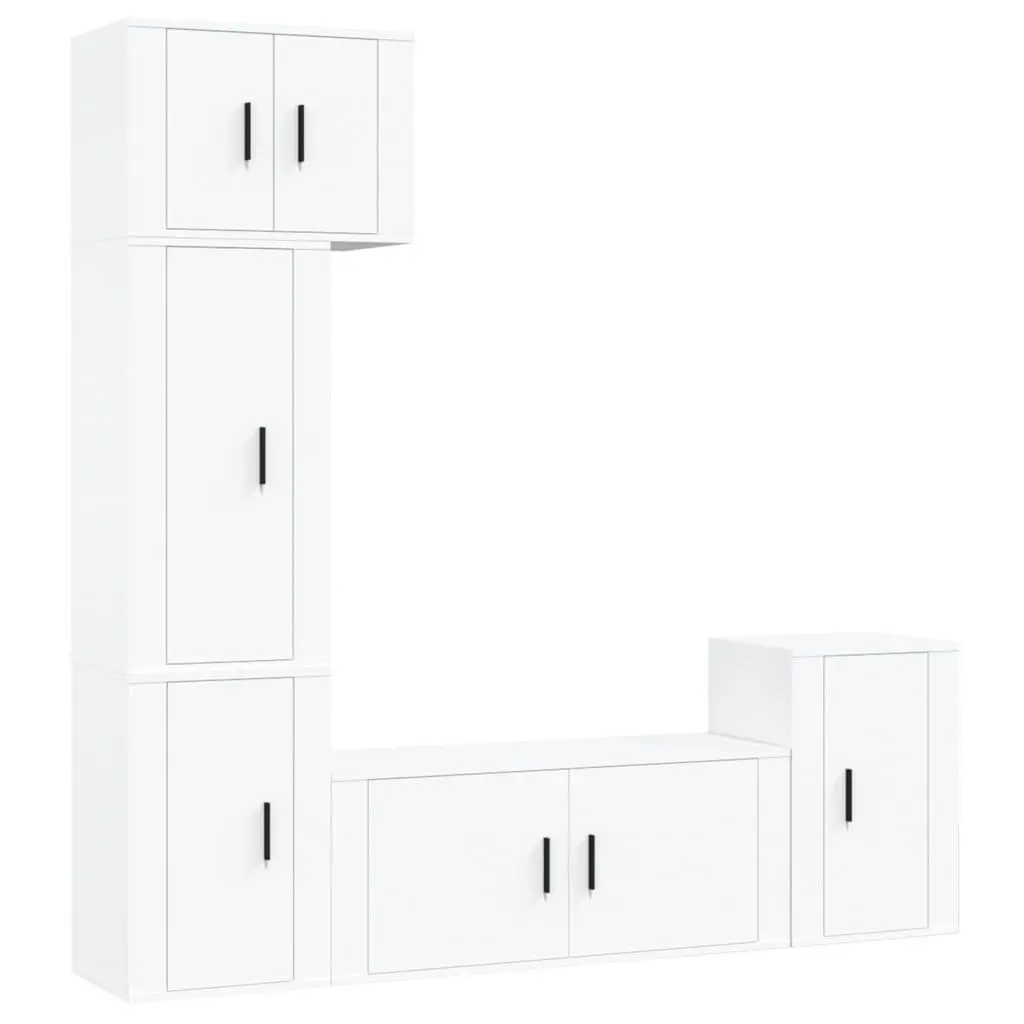 TV Cabinet Set 5 Piece White Wall-Mounted Engineered Wood Furniture