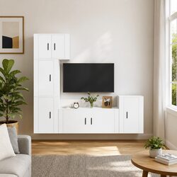 Elegant White Wall-Mounted 5-Piece TV Cabinet Set
