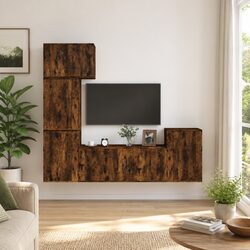 5 Piece Wall Mounted TV Cabinet Set in Brown