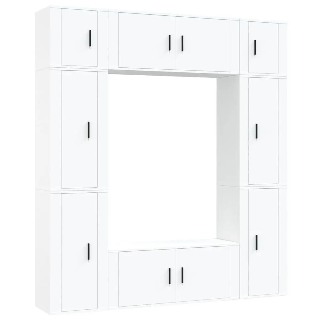 TV Cabinet Set Wall Mounted White 8 Piece Engineered Wood Storage Unit