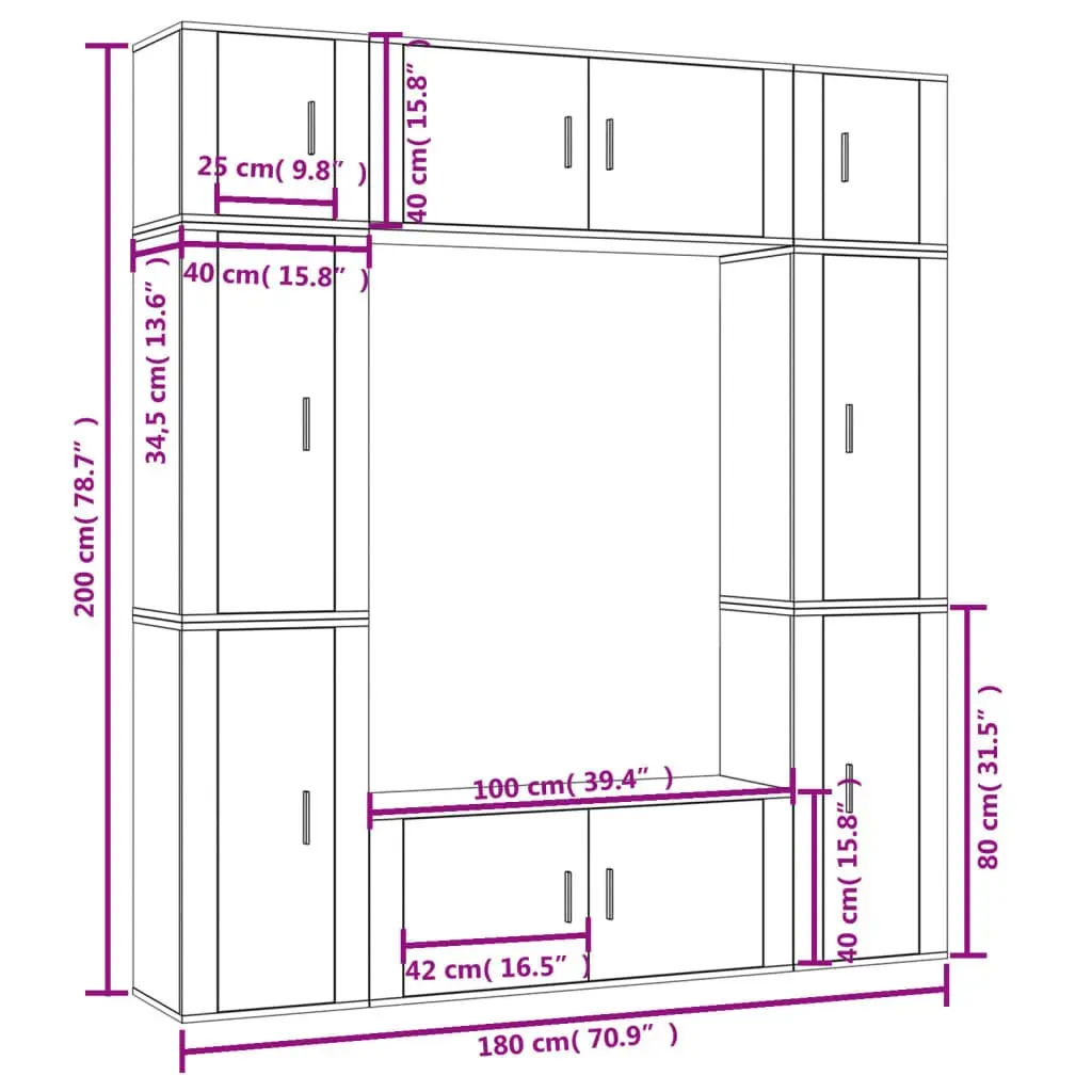 TV Cabinet Set Wall Mounted White 8 Piece Engineered Wood Storage Unit