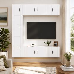 7-Piece Wall-Mounted TV Cabinet Set in White