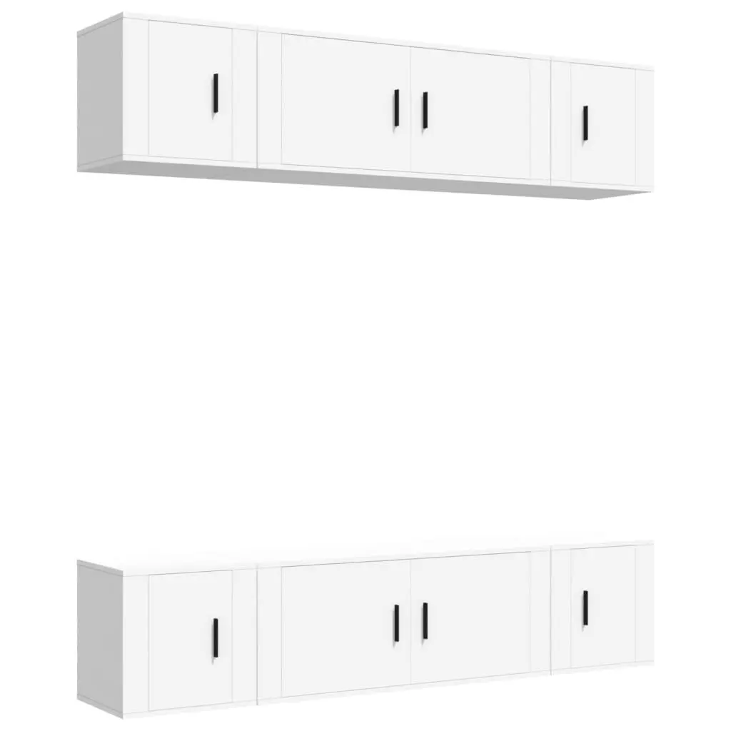 TV Cabinet Set 6 Piece White Wall Mounted Storage Unit Engineered Wood