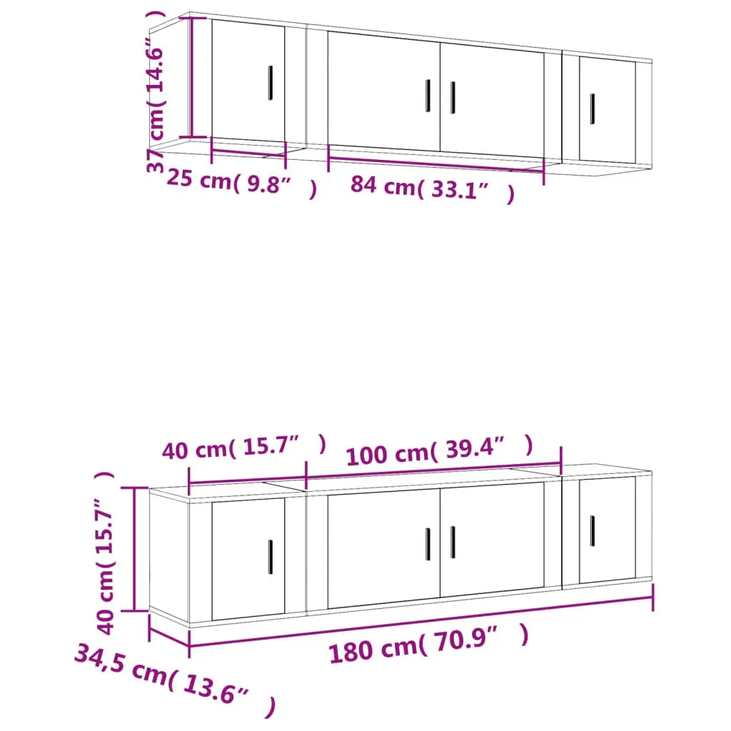 TV Cabinet Set 6 Piece White Wall Mounted Storage Unit Engineered Wood