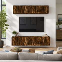 6 Piece Wall Mounted TV Cabinet Set in Smoked Oak