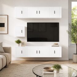 7 Piece Wall Mounted TV Cabinet Set in White