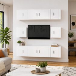Elegant 8-Piece White Wall-Mounted TV Cabinet Set