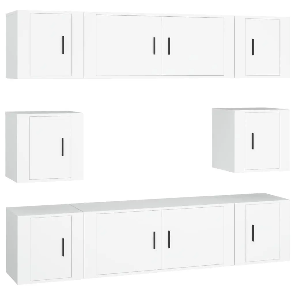 8 Piece Engineered Wood Wall-Mounted TV Storage Cabinet Set White