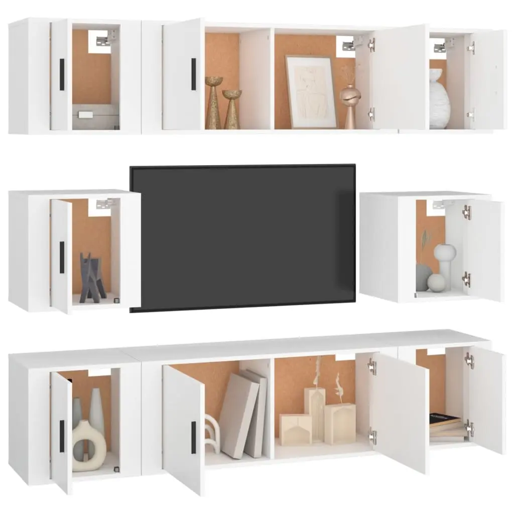8 Piece Engineered Wood Wall-Mounted TV Storage Cabinet Set White
