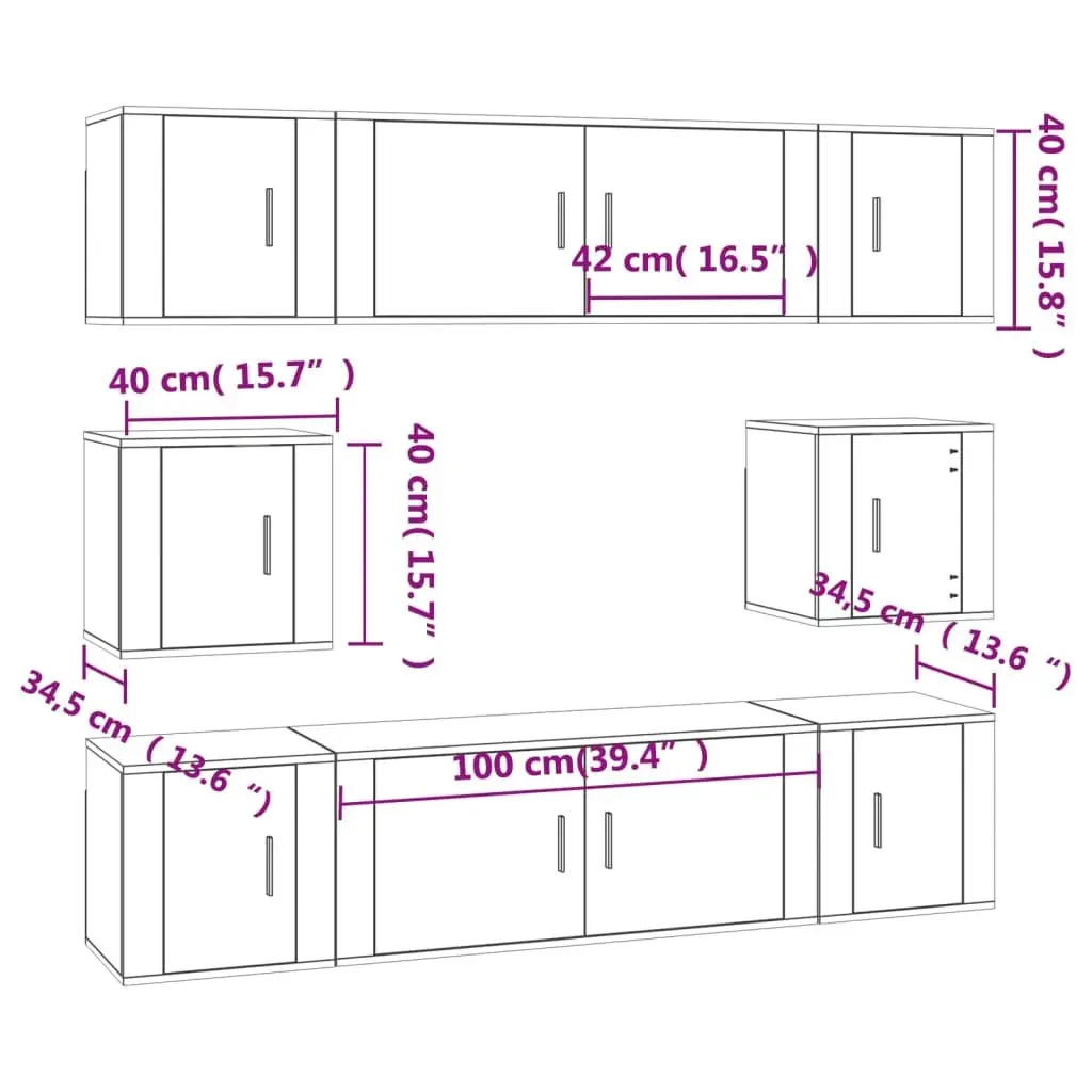 8 Piece Engineered Wood Wall-Mounted TV Storage Cabinet Set White