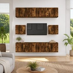 Warm Brown Wall Mounted 8-Piece TV Cabinet Set
