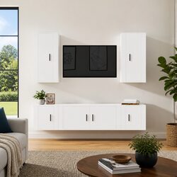 5 Piece Wall Mounted White TV Cabinet Set