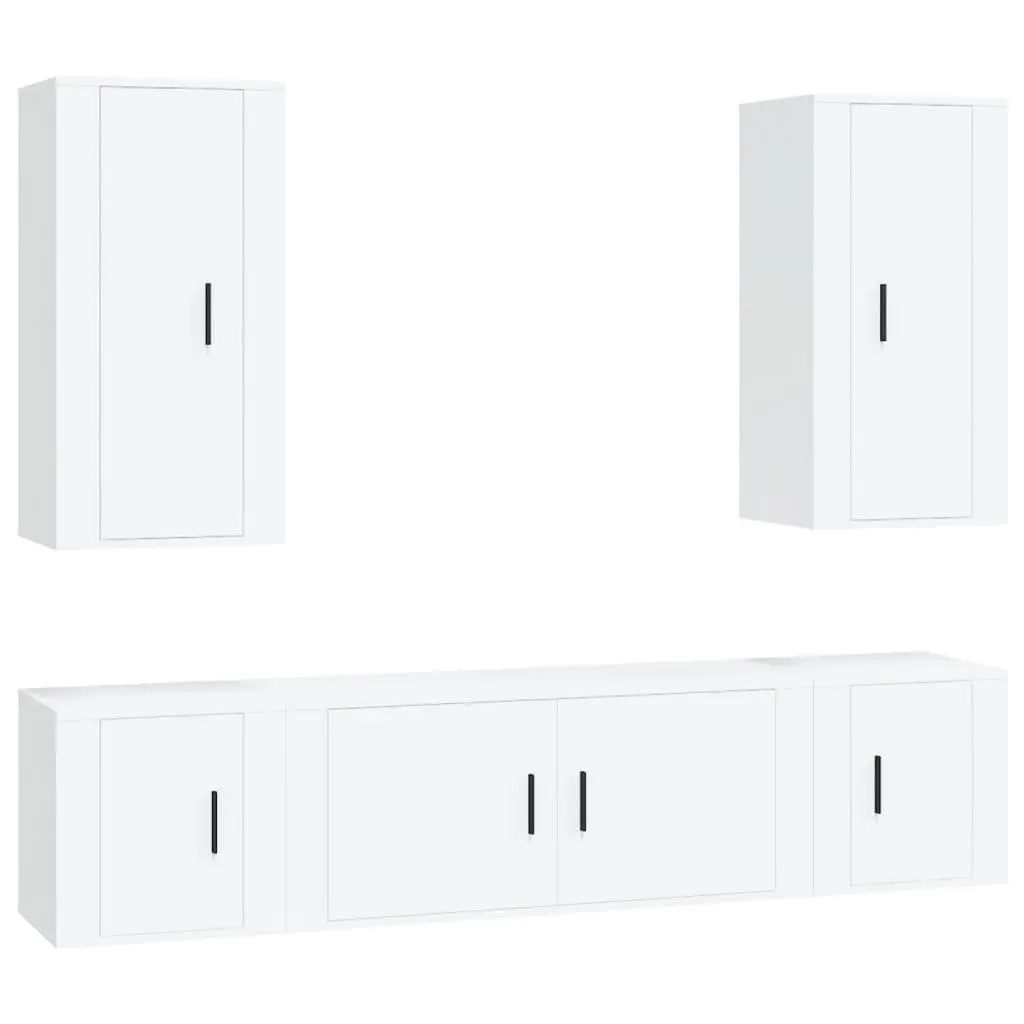 5 Piece Wall Mounted TV Storage Cabinet White Engineered Wood Unit