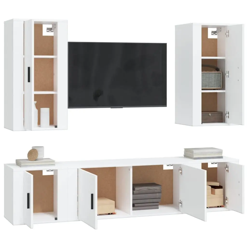 5 Piece Wall Mounted TV Storage Cabinet White Engineered Wood Unit