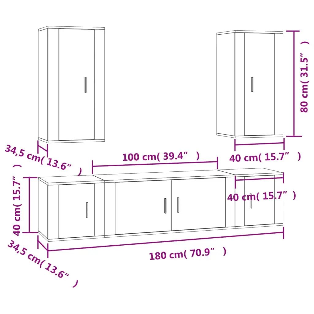 5 Piece Wall Mounted TV Storage Cabinet White Engineered Wood Unit